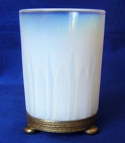 z Opalescent Opaline French White Pressed Glass Tumbler Cup Bronze Mount -a.jpg