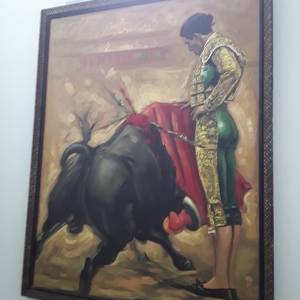 "The bull fighter." Need help identifying the artist of orgin of this painting its signed Ocampose