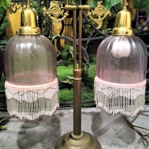 Double Arm, Pink Etched Glass Victorian