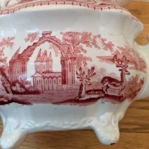 Red transferware teapot