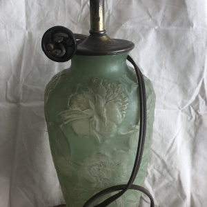 Green pressed glass lamp