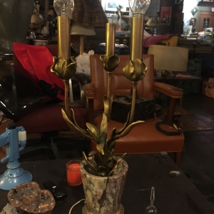 Early brass and marble lamp