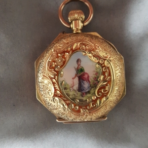 ANTIQUE STOPWATCH 18K GOLD WITH ART